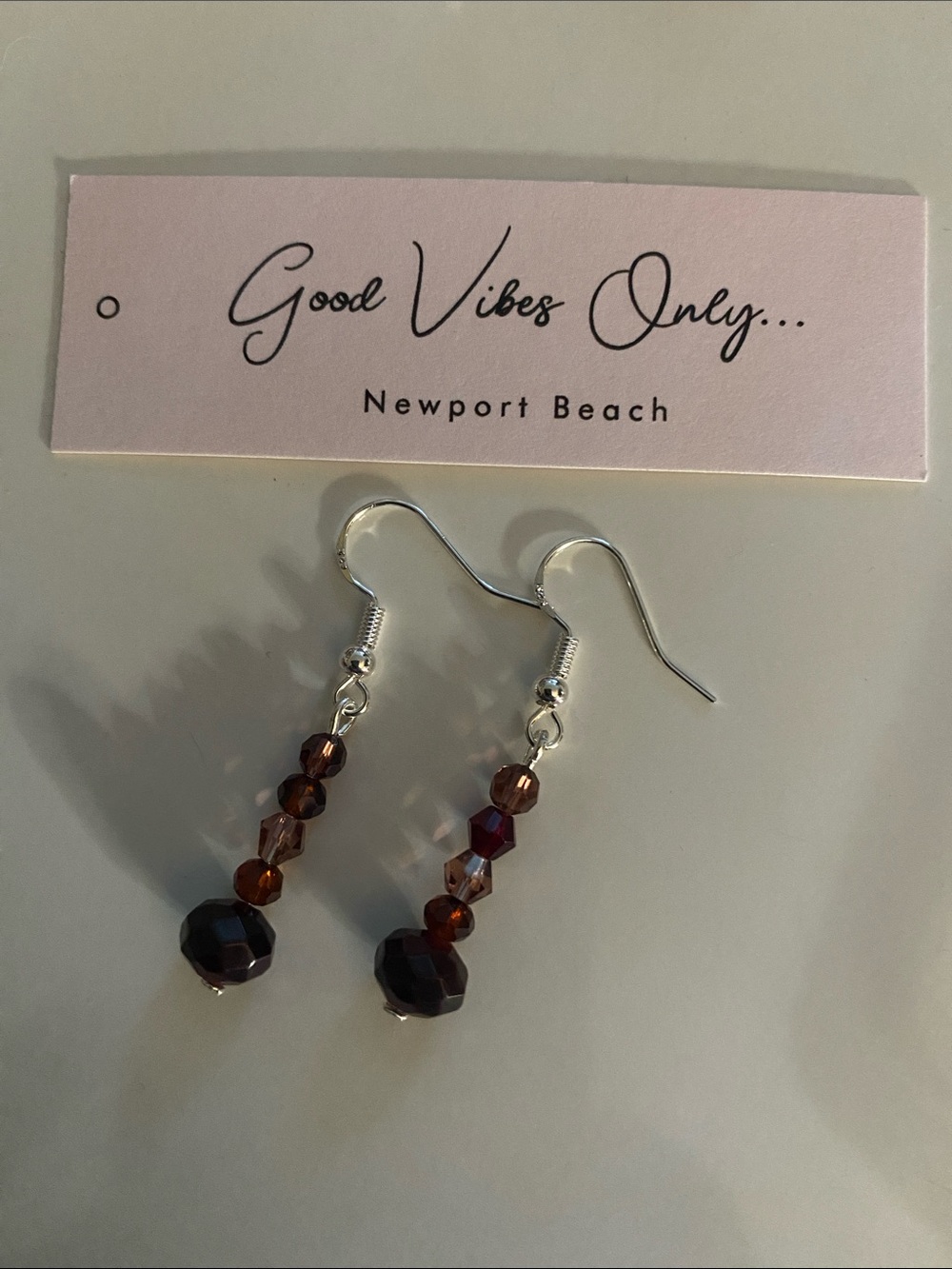 Good Vibes Only Newport Beach Plum color rhinestone Drop Earrings